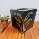 Black, green, gold Tissue box cover. Tissue holder with Monstera Obliqua Peru 