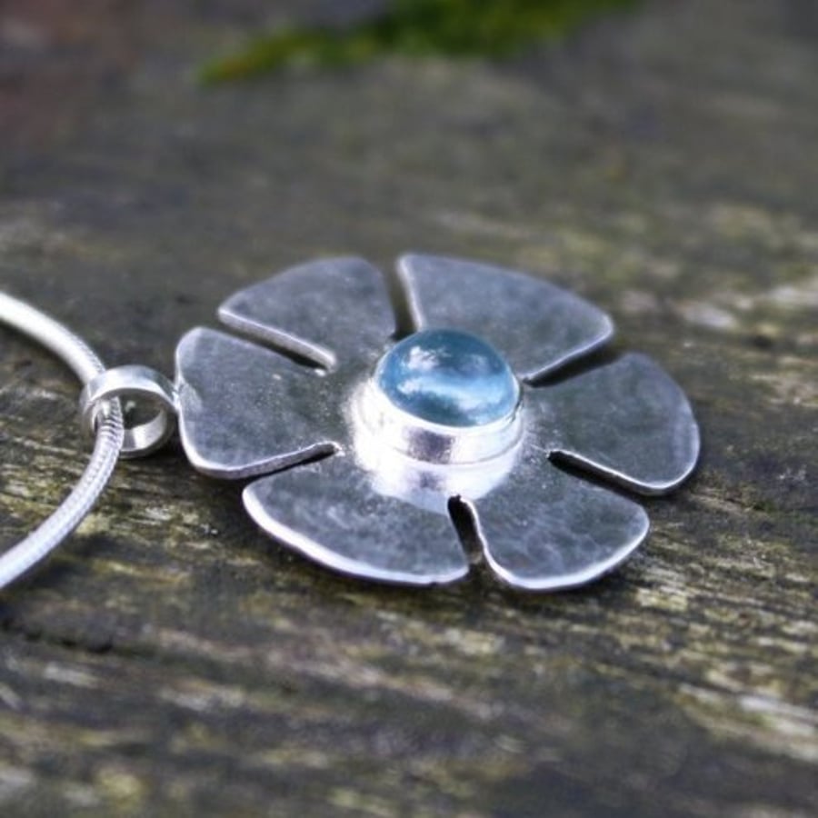  Silver and Topaz Flower Pendant , end of line Sale