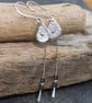 Long Dangly Tear Drop Silver Earrings with Hematite 