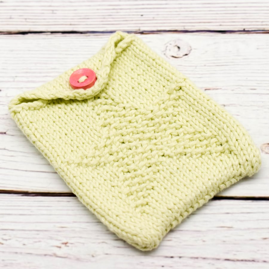 SOLD Hand knitted Star design pouch in pale yellow