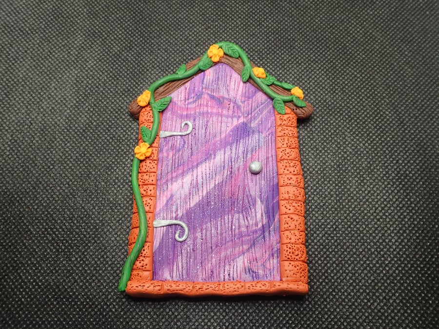 Purple polymer clay fairy door