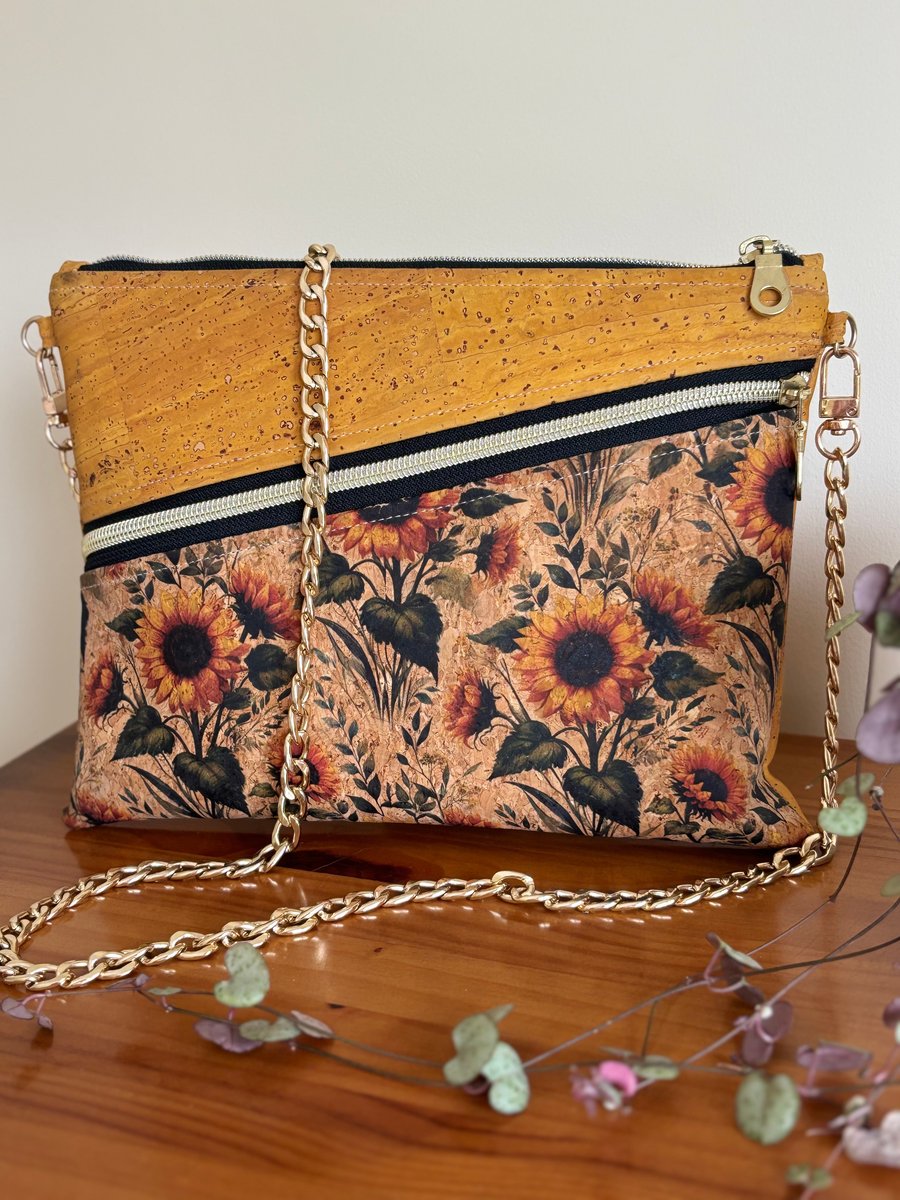 Handmade Cork Shoulder Bag – Sunflower Pattern