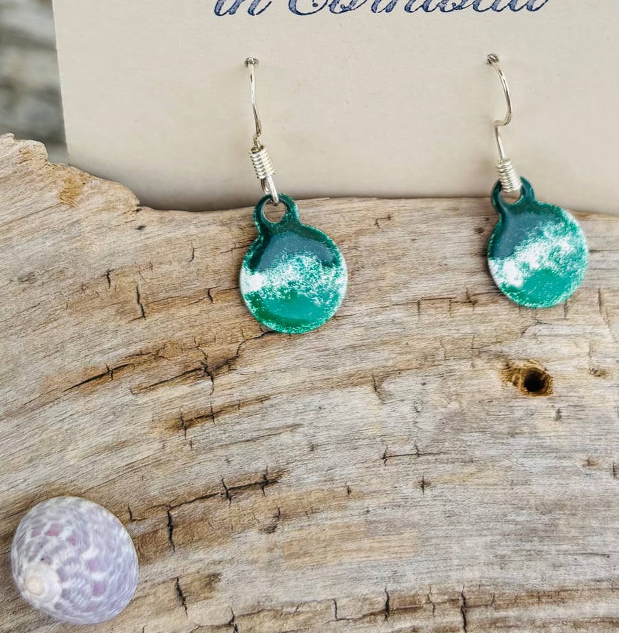 Hand enamelled earrings on sterling silver ear hooks 