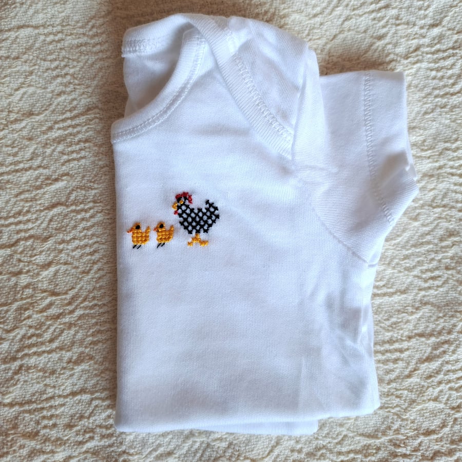 Hen and Chicks, Baby Vest, age 6-9 months, hand embroidered