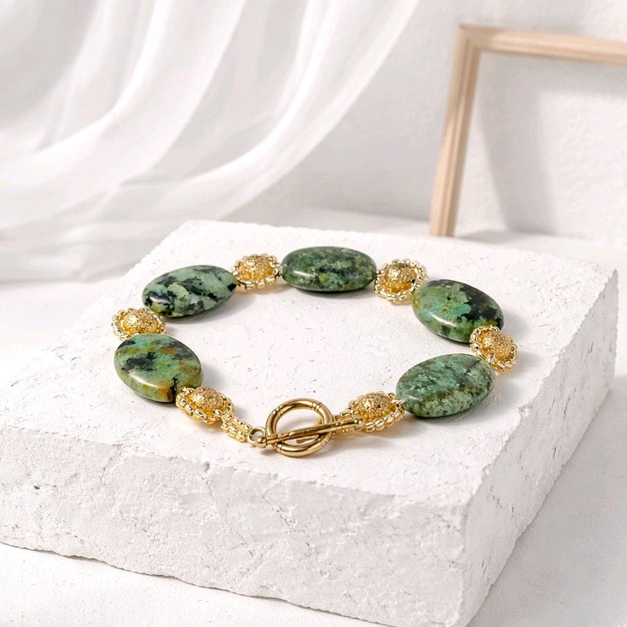 African Turquoise Jasper Bracelet Toggle Clasp