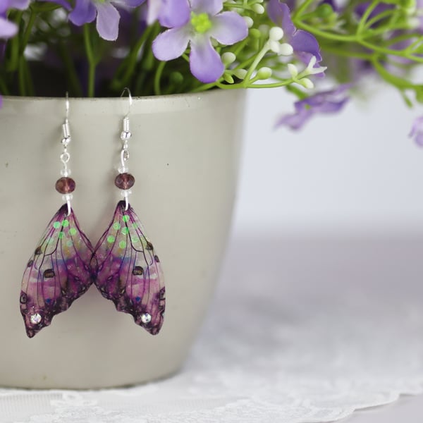 Fairy Wing Earrings Pink Butterfly Fantasy Fairycore Cottagecore Fairy Gift