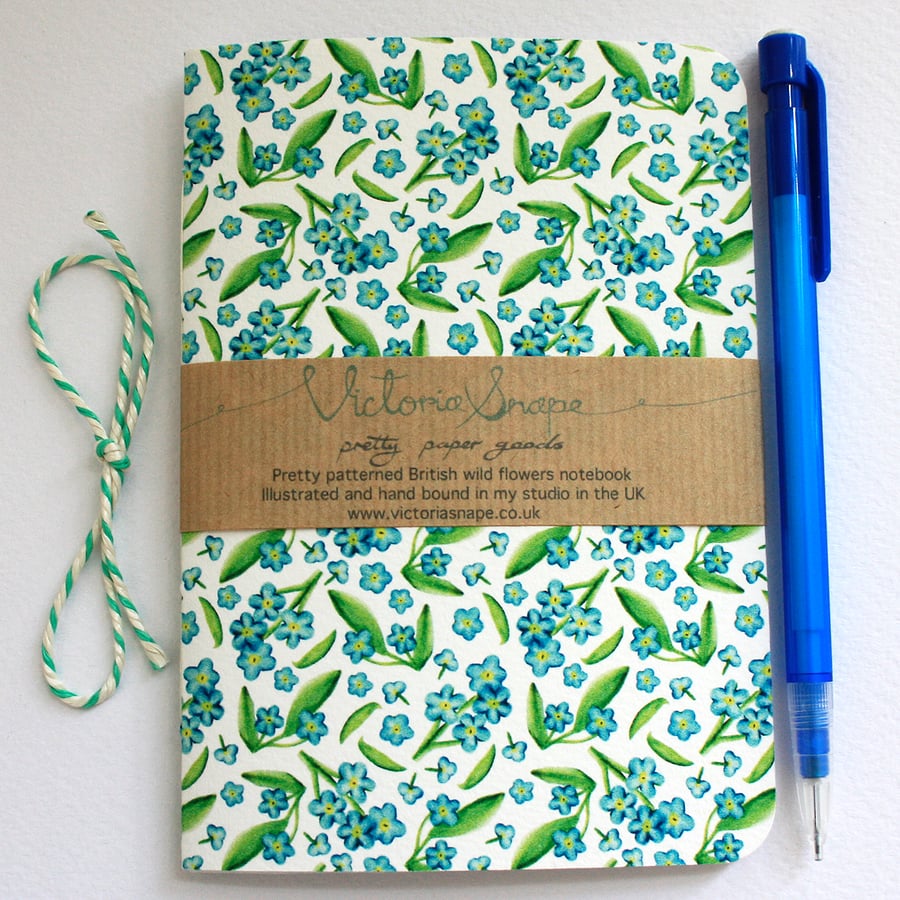 Forget me not- hand bound recycled notebook