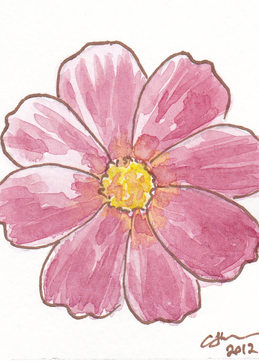 ACEO Floral Art Spring Flower Original Watercolour and Ink Painting OOAK 