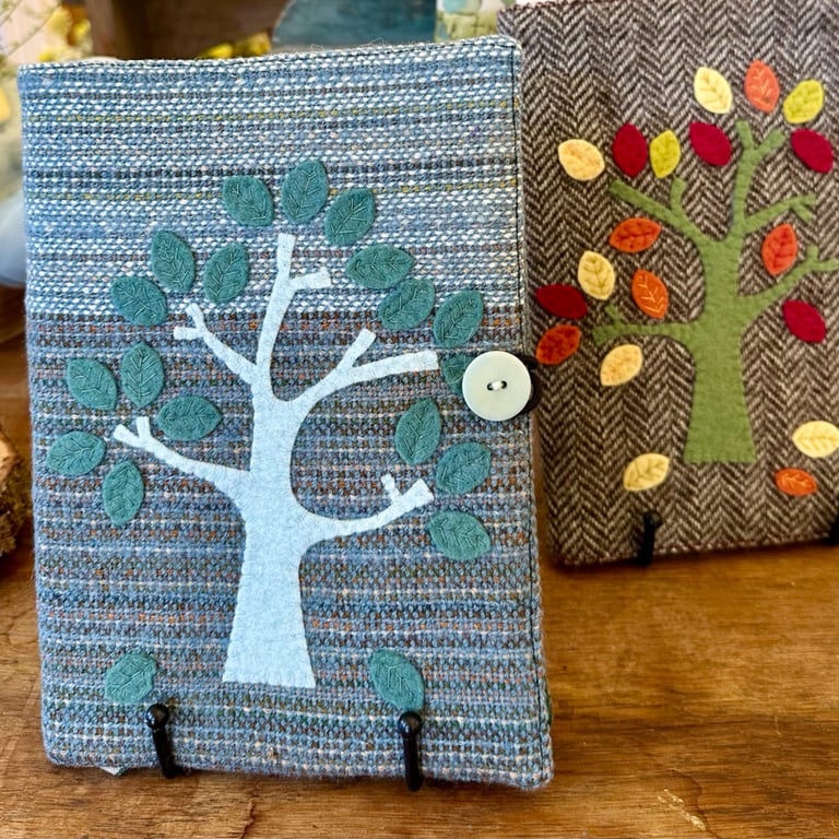Hand Stitched Leafy Tree Vintage Welsh Tweed Journal Cover & Notebook