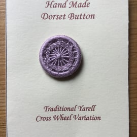 Hand Made Dorset Crosswheel Button, Traditional Yarrell Pattern, Mauve, 25 mm