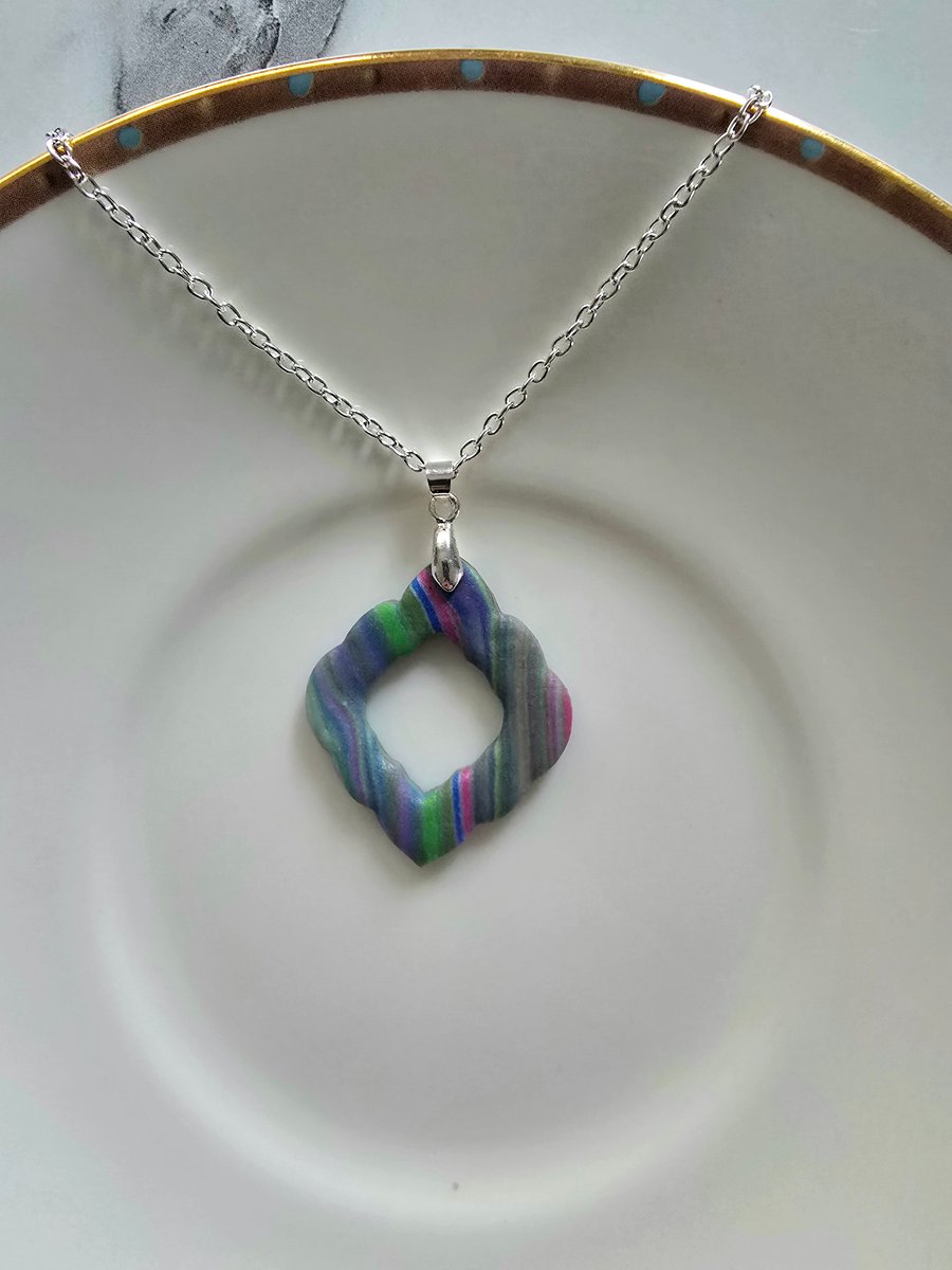 Polymer multicolour necklace on a silver plated chain