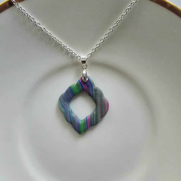 Polymer multicolour necklace on a silver plated chain