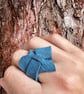 Upcycled Blue Leather Heart Ring & Mantra Pouch - Image 3
