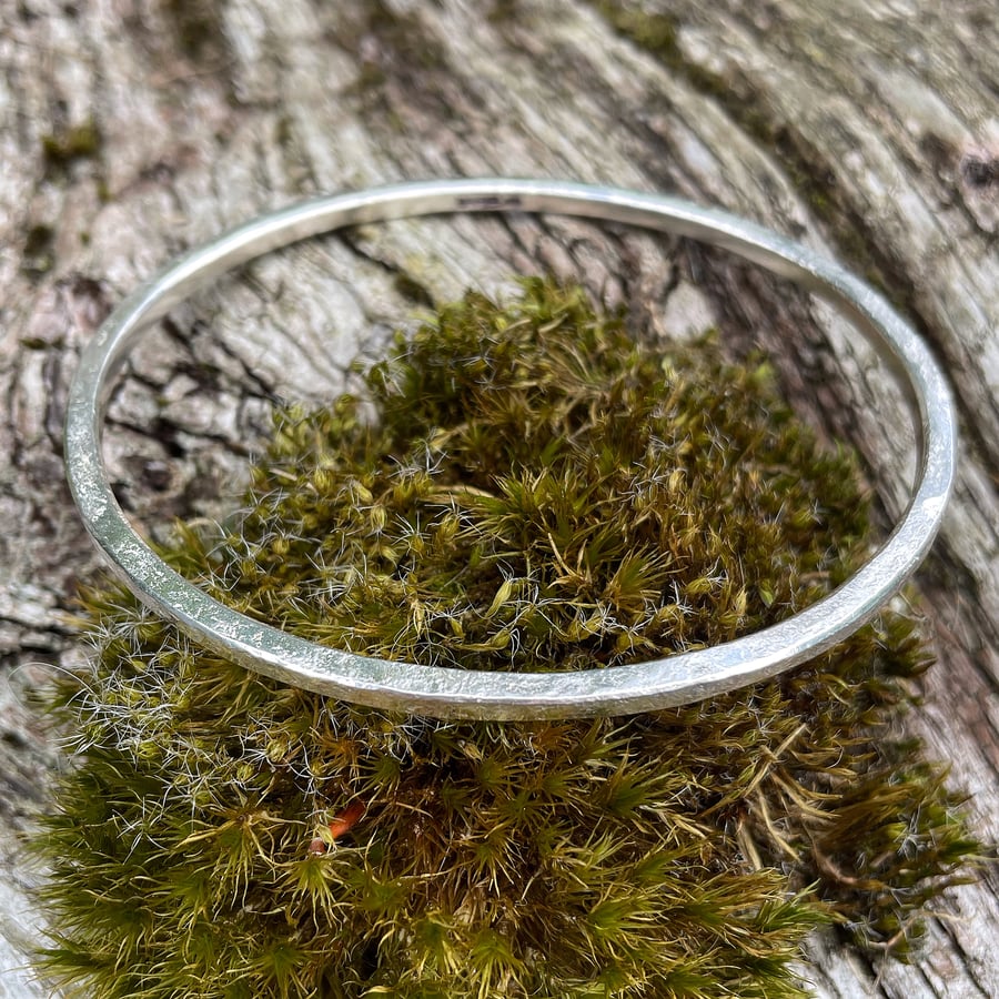 Solid sterling silver oval bangle square profile hallmarked