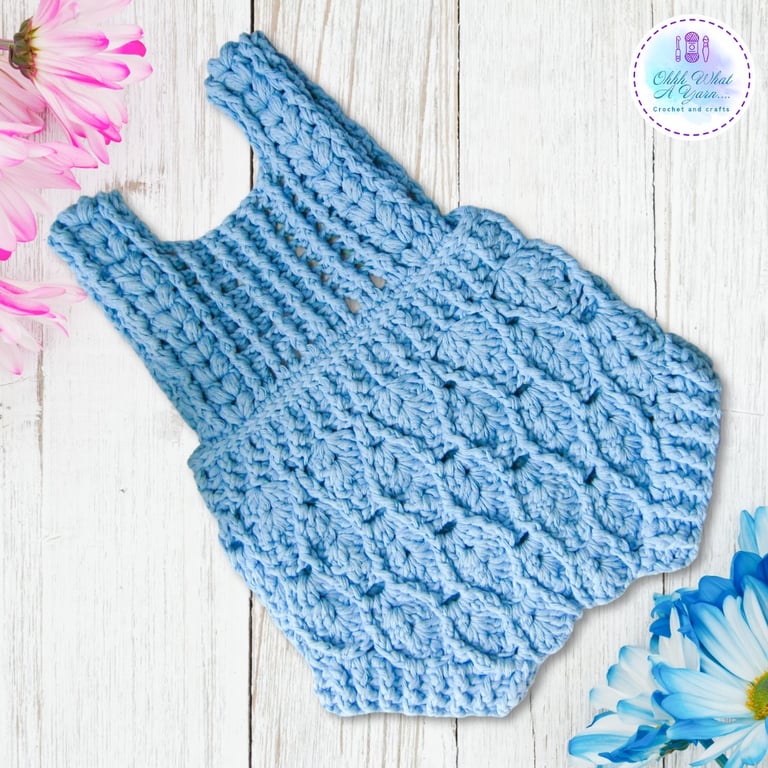 Blue cotton baby romper. Crochet romper. Baby romper. 0-3 months