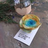 Hand dyed felted brooch, in shape of a rose or flower - yellow blue