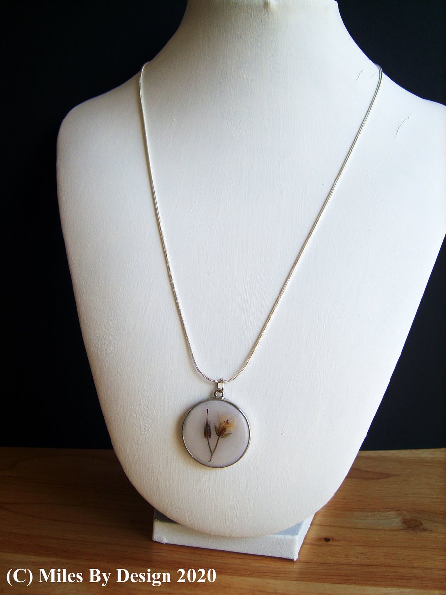 Real Flower Bud Pendant With Sterling Silver Chain