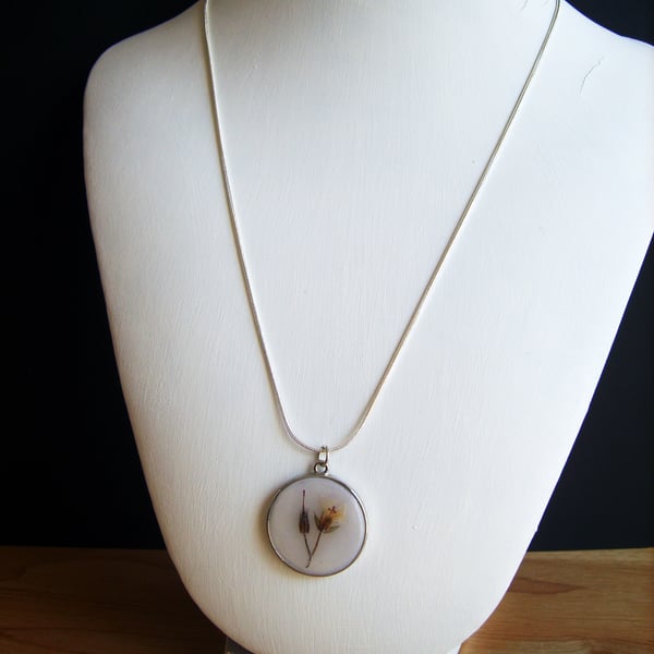 Real Flower Bud Pendant With Sterling Silver Chain