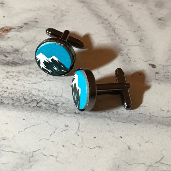 Snowy Mountain View  Skiing Mountaineering snowboard Cufflinks