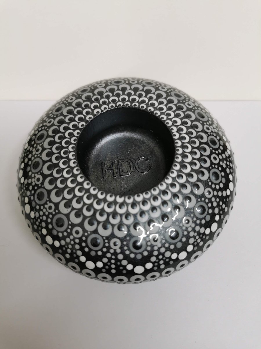 Hand painted black and white mandala tea light holder