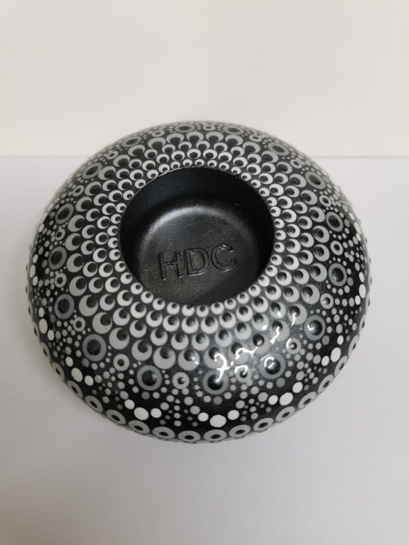 Hand painted black and white mandala tea light holder
