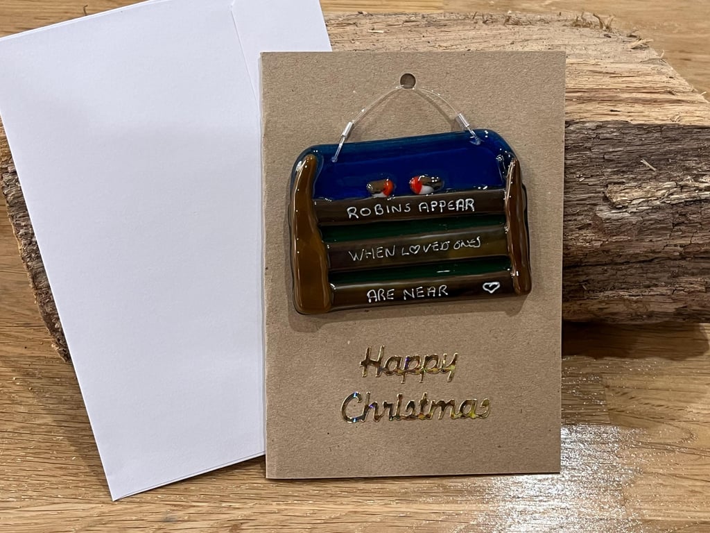 Handcrafted Robin Christmas Card with Artisan Fused Glass Tree Decoration