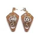 Coffin Shaped Steampunk Earrings with Stainless Steel Earwires