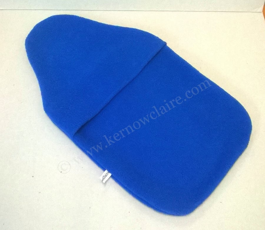 Hot water bottle cover in blue fleece