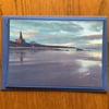 Handmade original photo card of sunset at Longsands, Tynemouth