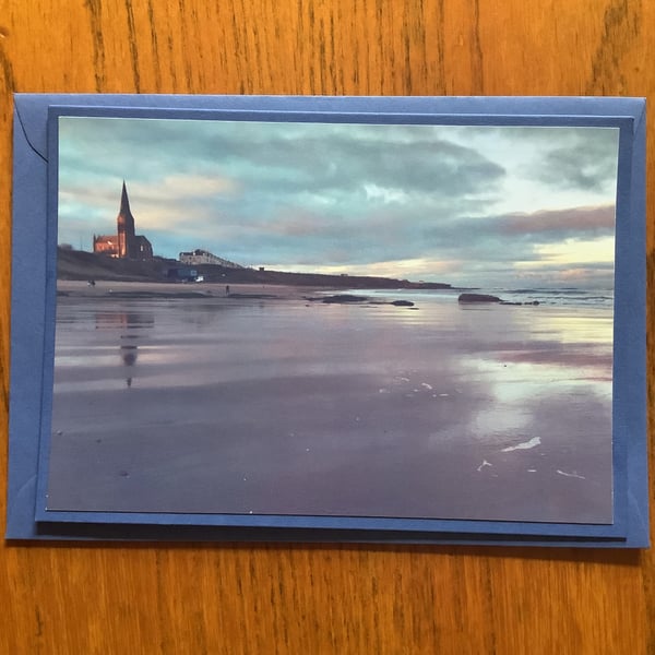 Handmade original photo card of sunset at Longsands, Tynemouth