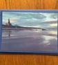Handmade original photo card of sunset at Longsands, Tynemouth
