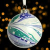Hand marbled ceramic Christmas decoration 'Jack Frost' bauble chevron