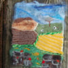 Unframed Needle felt picture countryside scene with sheep and dry stone wall
