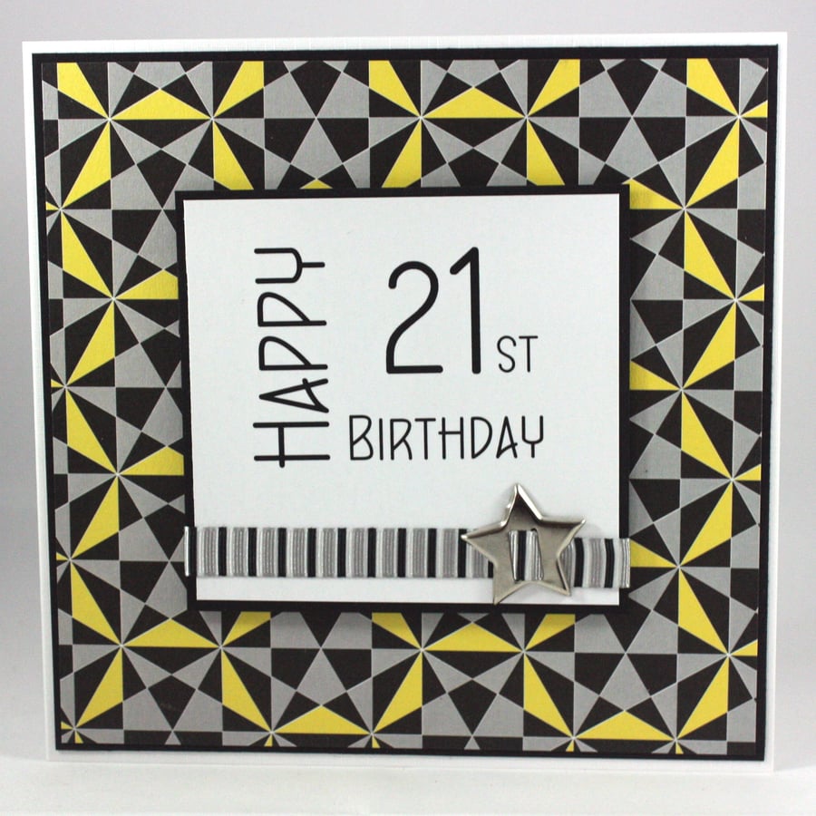 Handmade geometric pattern 21st Birthday card - insert can be personalised