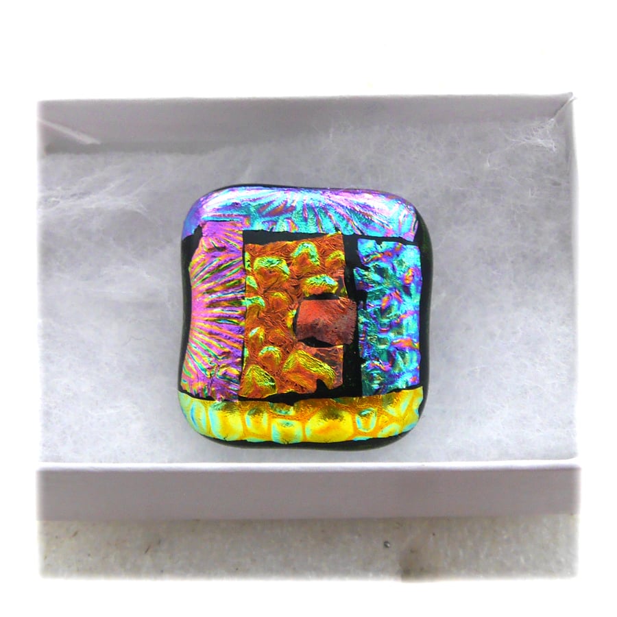 SOLD Patchwork Dichroic Fused Glass Brooch 067 Handmade 
