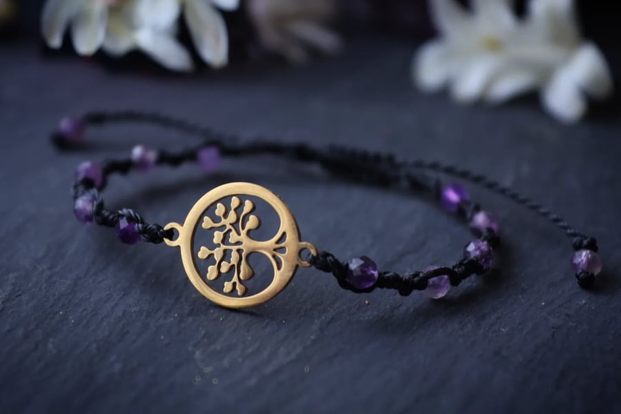 Tree of Life bracelet with natural stone Amethyst 