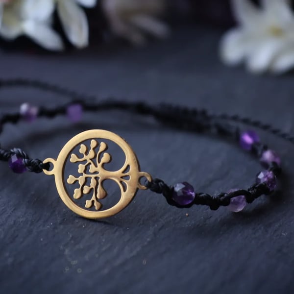 Tree of Life bracelet with natural stone Amethyst 