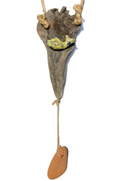 Fish Wooden Ornament - Handmade Driftwood Fish and Rope Seaside Wall Hanging