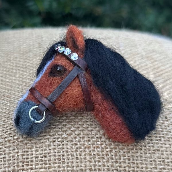 Felt Horse Brooch with Diamanté Headband - Unique Gift for Horse Lovers