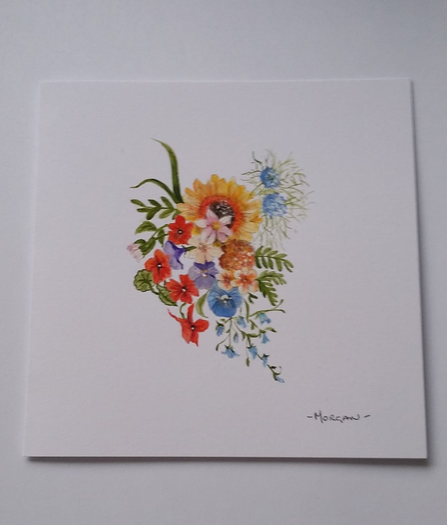 HAND PAINTED WATER COLOUR CARD  O FLOWERS