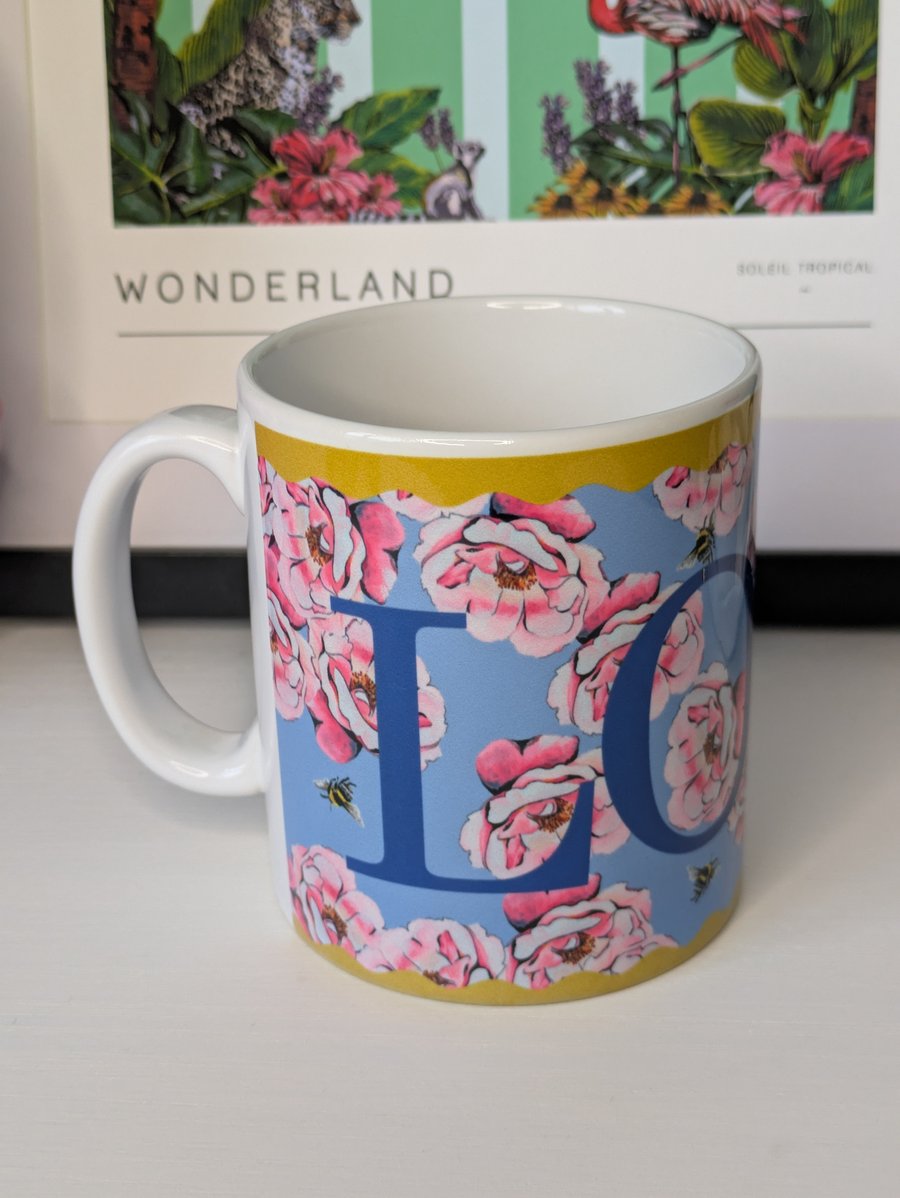 Love Mug with Dog Roses, Love Gift, Dog Rose Mug, Pretty Floral 10oz Ceramic Mug