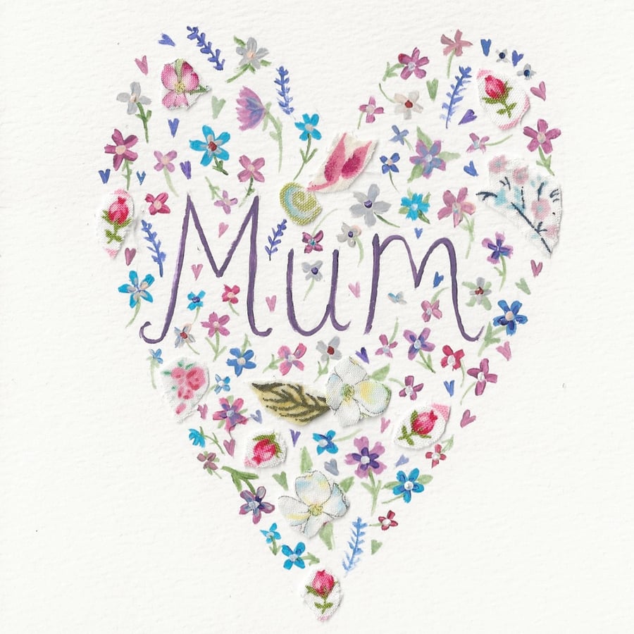 Mum floral heart, handmade card