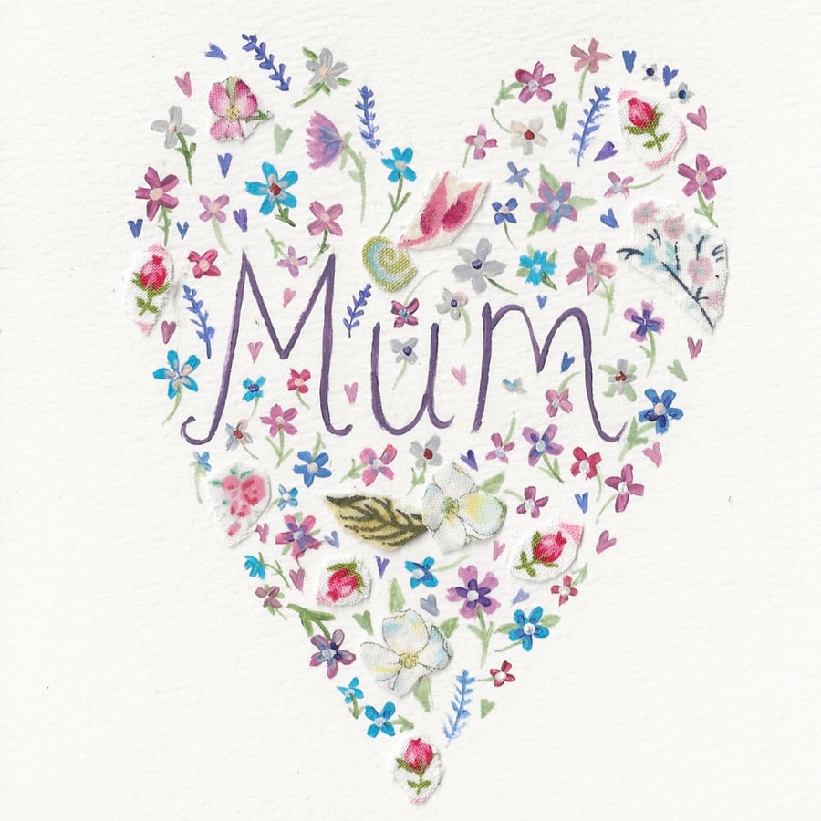 Mum floral heart, handmade card