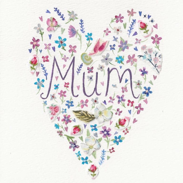 Mum floral heart, handmade card