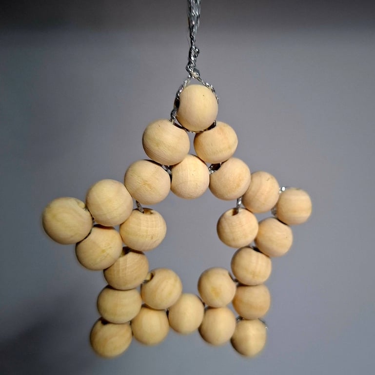 Rustic star decoration made with wooden beads