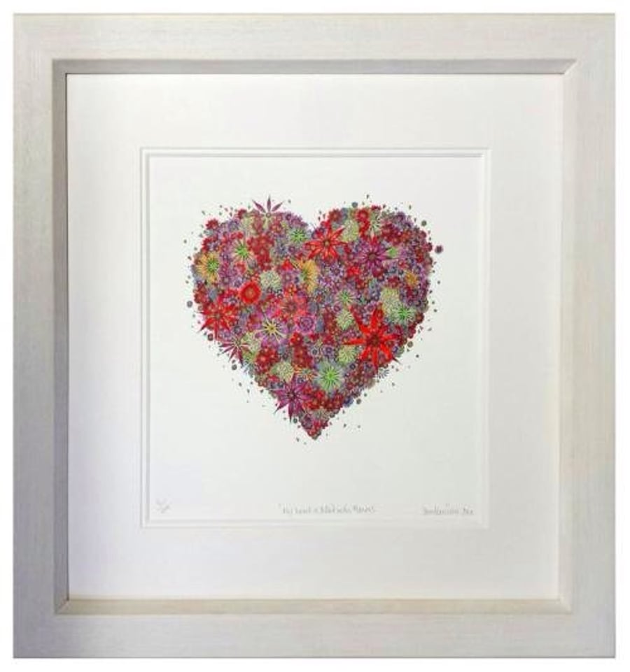'My heart is filled with flowers' Heart Red print