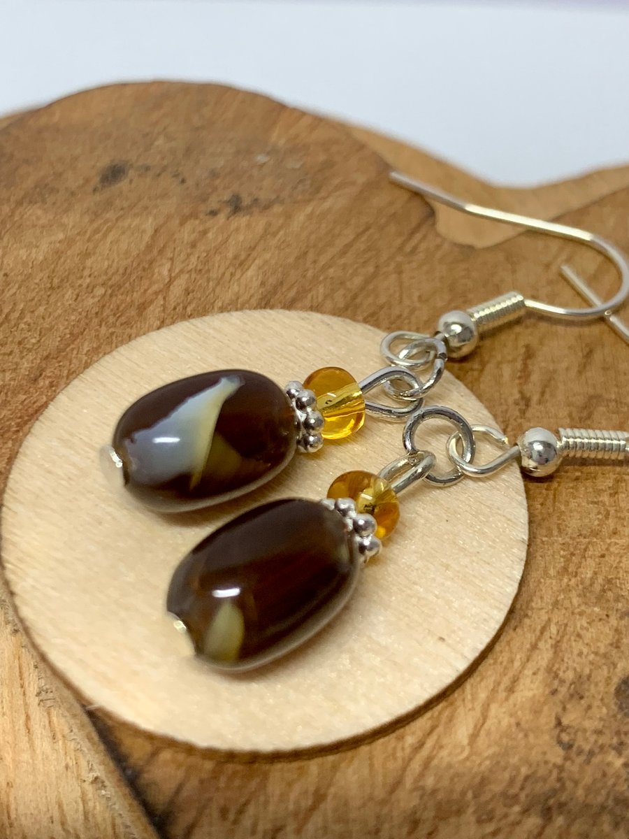 Agate and Crystal Drop Earrings