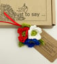 Crochet Red, White and Blue Flower Brooch - Alternative to a Greetings Card 