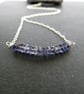 Blue iolite and sterling silver bar pendant, Alternative September birthstone