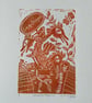 Snap Dragons in orange - Original Lino print - Image 2